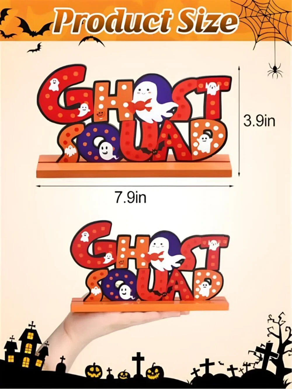 3Pcs Wood Vintage Halloween Sign Table Centerpiece, Desk Decorations Indoor